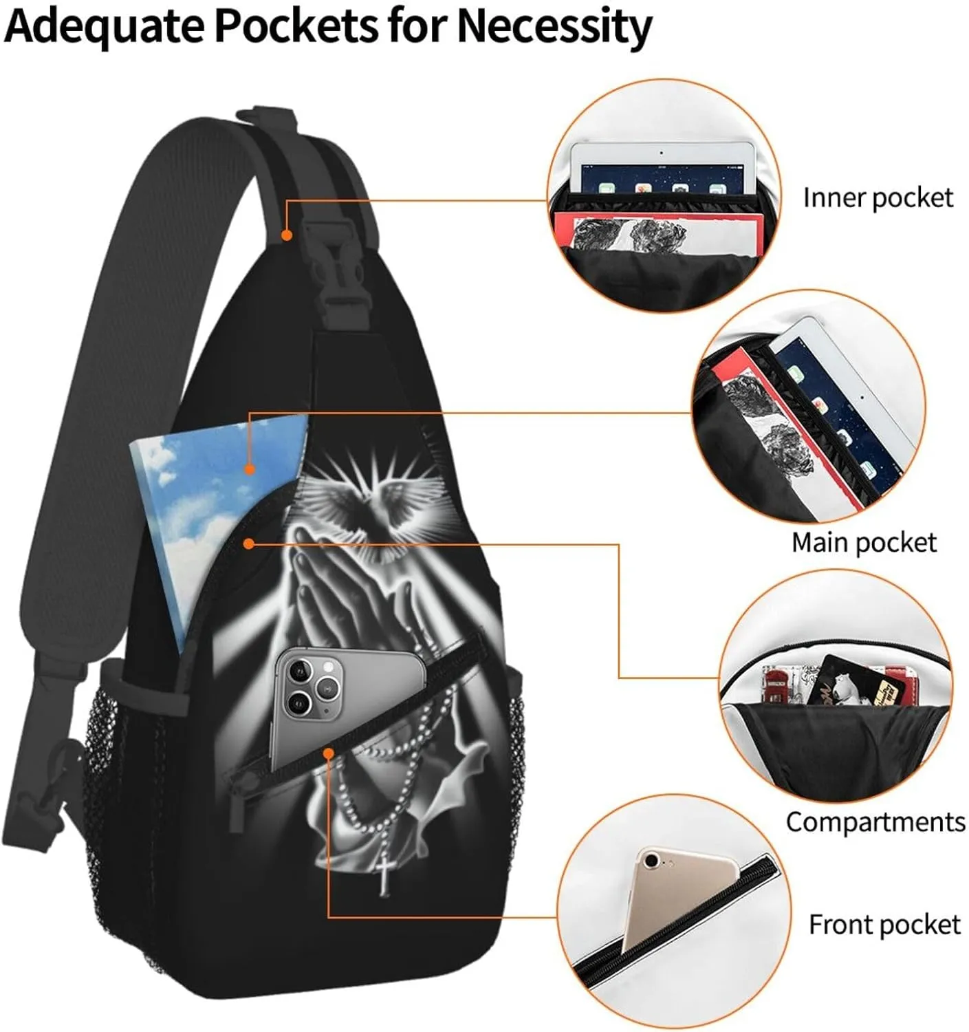Jesus Cross Pattern Casual Backpack Bag Hiking Travel Shoulder Daypack Adjustable Sling Bags for Men Women
