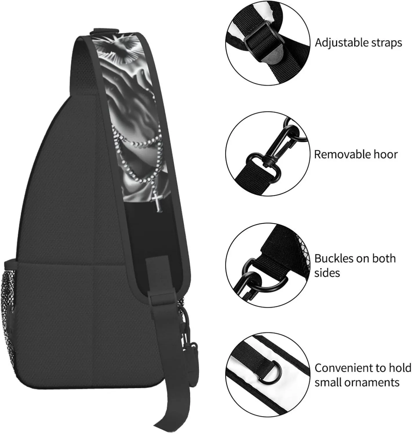 Jesus Cross Pattern Casual Backpack Bag Hiking Travel Shoulder Daypack Adjustable Sling Bags for Men Women