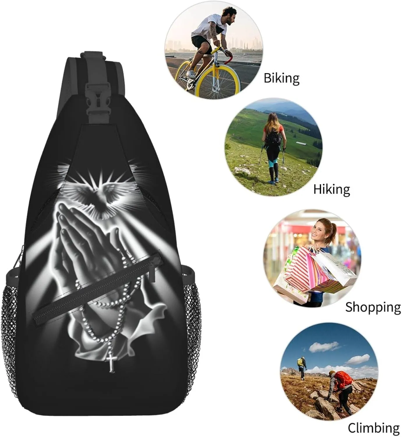 Jesus Cross Pattern Casual Backpack Bag Hiking Travel Shoulder Daypack Adjustable Sling Bags for Men Women