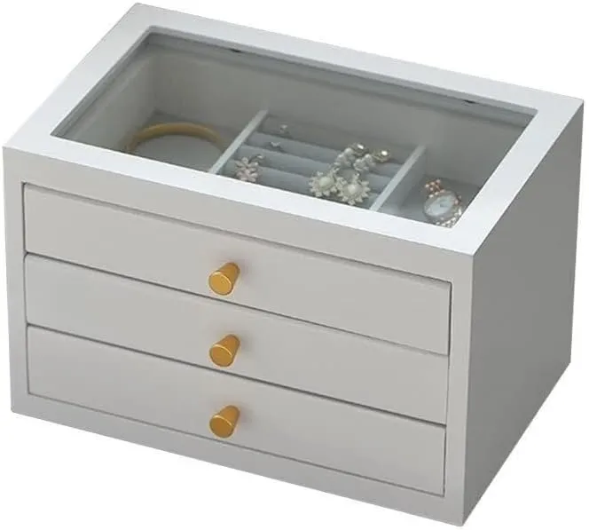 Jewelry storage box Jewelry Box Retro Wooden Drawer Jewelry Box Double/Triple Storage Box Ring Earring Necklace Bracelet Storage Box Built-in Flocking 11.81 inches Jewelr