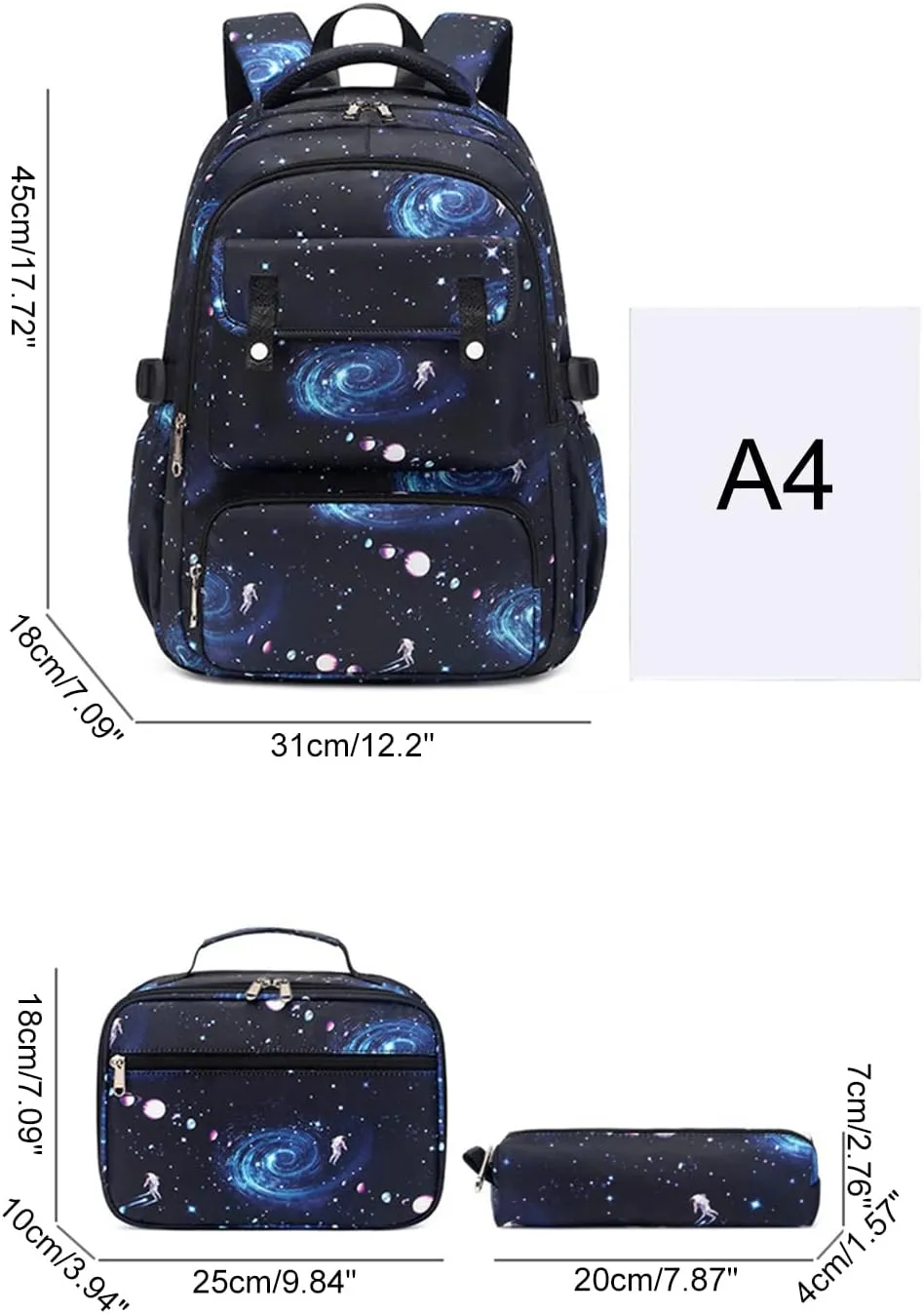 JiaYou Space Pattern 3Pcs Galaxy Backpack Boys Primary Junior Middle School Daypack Sets Men High Middle School Laptop Bag(Galaxy-Blue-B,3Pcs Backpack Set)