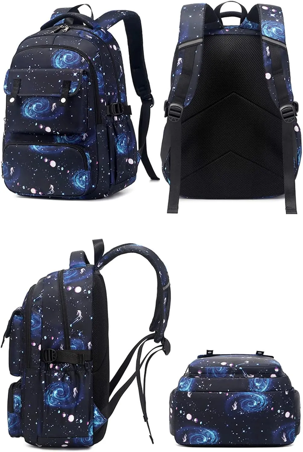 JiaYou Space Pattern 3Pcs Galaxy Backpack Boys Primary Junior Middle School Daypack Sets Men High Middle School Laptop Bag(Galaxy-Blue-B,3Pcs Backpack Set)