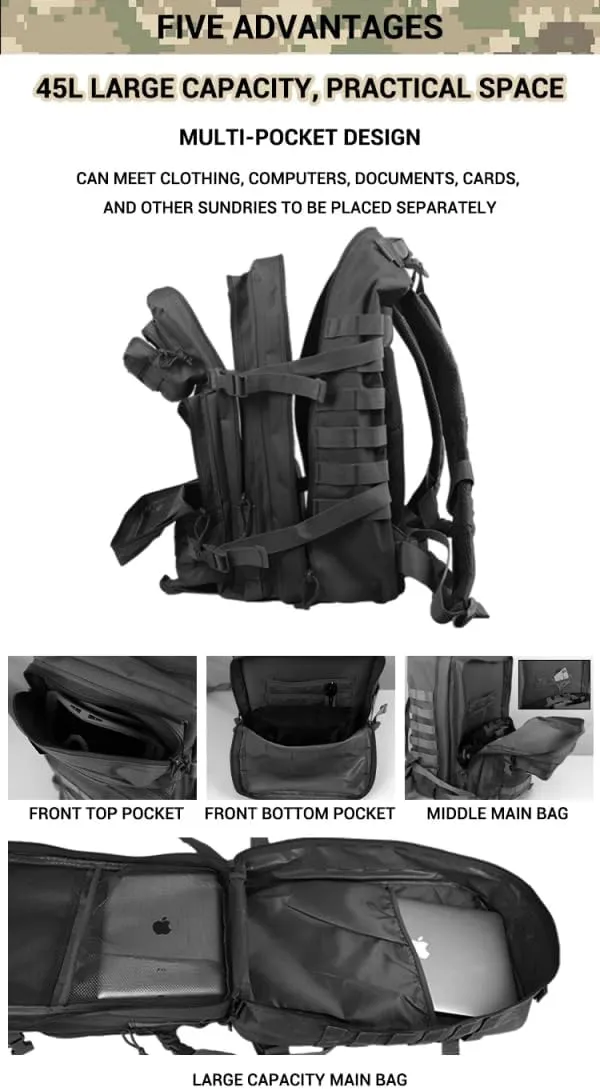 JMarks: 45L Military Tactical Backpack for Men and Women Army 3 Day Assault Pack Bag Large Rucksack with Molle System Features Full 25 Piece Emergency First Aid Kit(Army Green)
