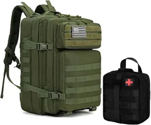 JMarks: 45L Military Tactical Backpack for Men and Women Army 3 Day Assault Pack Bag Large Rucksack with Molle System Features Full 25 Piece Emergency First Aid Kit(Army Green)