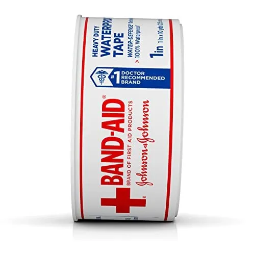 Johnson & Johnson Band-Aid Brand of First Aid Products Waterproof Tape, 1 Inch by 10 Yards (Pack of 12)