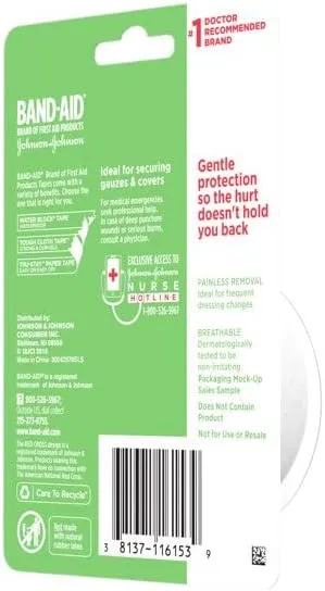 JOHNSON & JOHNSON Band-AID First Aid Paper Tape 1 Inch X 10 Yards 10 Yards (Pack of 8)