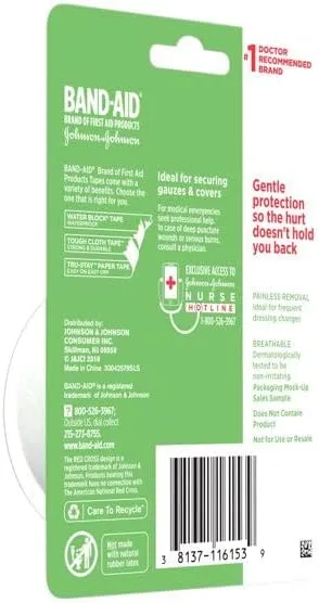 JOHNSON & JOHNSON Band-AID First Aid Paper Tape 1 Inch X 10 Yards 10 Yards (Pack of 8)