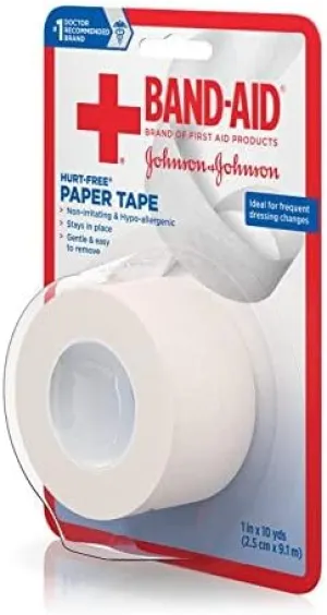 JOHNSON & JOHNSON Band-AID First Aid Paper Tape 1 Inch X 10 Yards 10 Yards (Pack of 8)