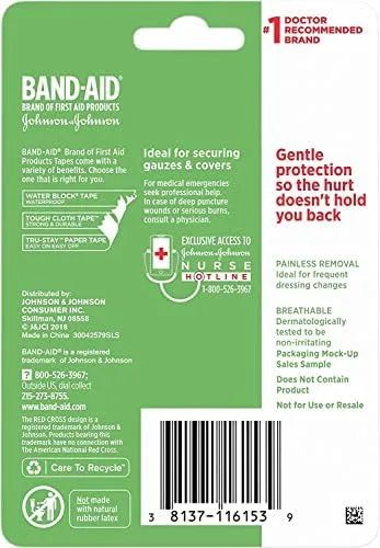 JOHNSON & JOHNSON Band-AID First Aid Paper Tape 1 Inch X 10 Yards 10 Yards (Pack of 8)