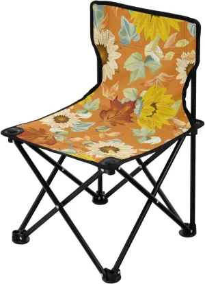JUNZAN Collapsible Fall Sunflowers Ultralight Camp Chair Ultra-Lightweight Beach Chair Backpack with Carrying Bag Ice Fishing Chair with Back for Lawn Outside