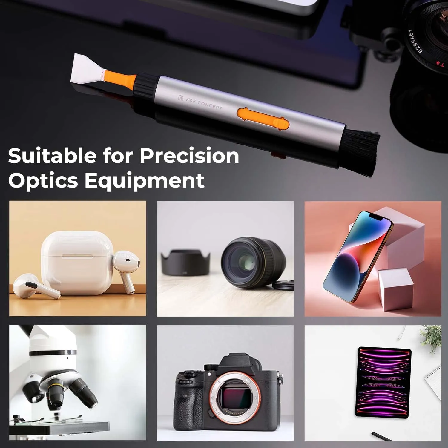 K&F Concept Lens Cleaning Pen Kit for APS-C Sensors, Multi-Function Cleaner Kit for Airpods Pro, Earbuds, Bluetooth Earphone Headphone Case, iPhone Charging Port, Earpods, Laptop