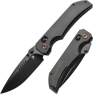 KANSEPT Eaglestrike Pocket Folding Knive, 3.73''Blackwash CPM S35VN Steel Blade, Black Titanium Handle with Thumb Stud, Axis Lock Fold for Men Women, Sharp Camping Survival Hiking Knives K1095v2
