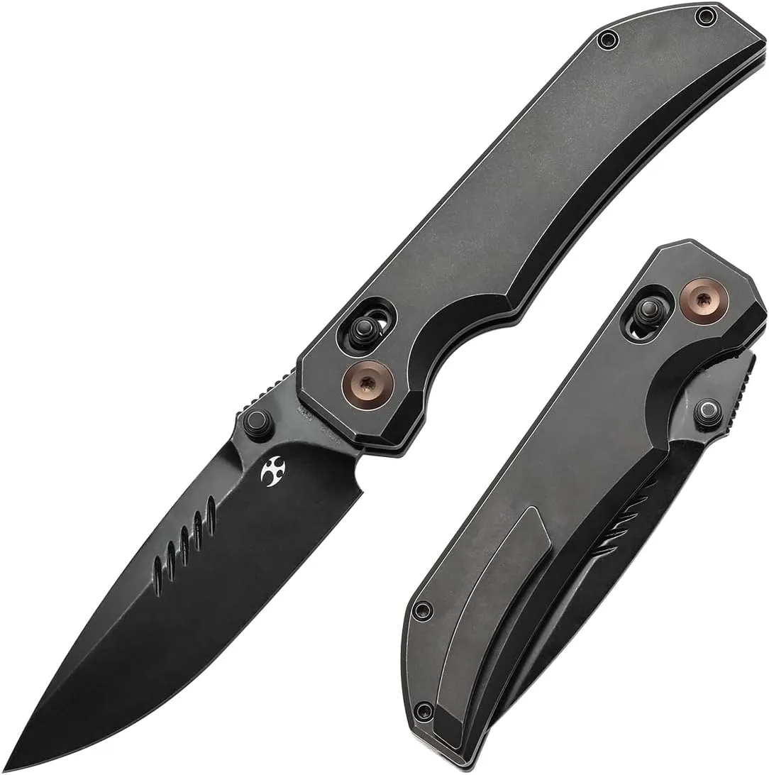 KANSEPT Eaglestrike Pocket Folding Knive, 3.73''Blackwash CPM S35VN Steel Blade, Black Titanium Handle with Thumb Stud, Axis Lock Fold for Men Women, Sharp Camping Survival Hiking Knives K1095v2