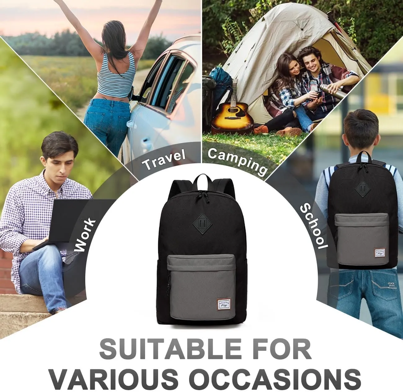 Kasqo Backpack for Women Men,Classic Lightweight Water-Resistant Bookbag for Teen Girls Boys,Travel School Casual Daypack