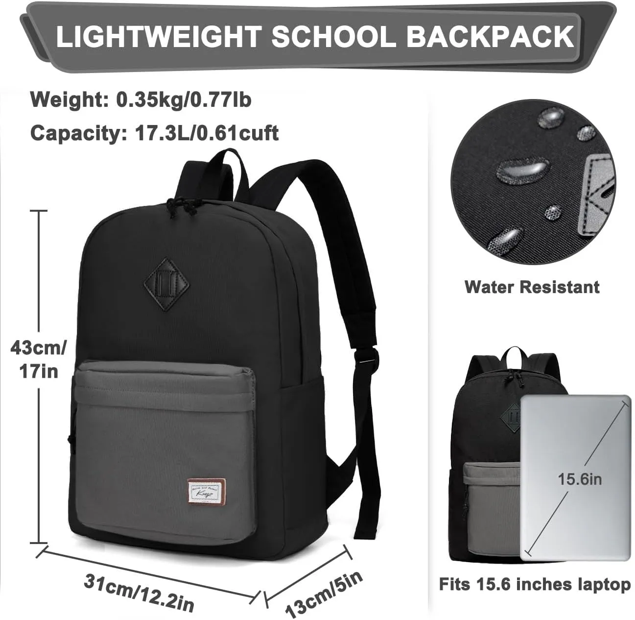 Kasqo Backpack for Women Men,Classic Lightweight Water-Resistant Bookbag for Teen Girls Boys,Travel School Casual Daypack
