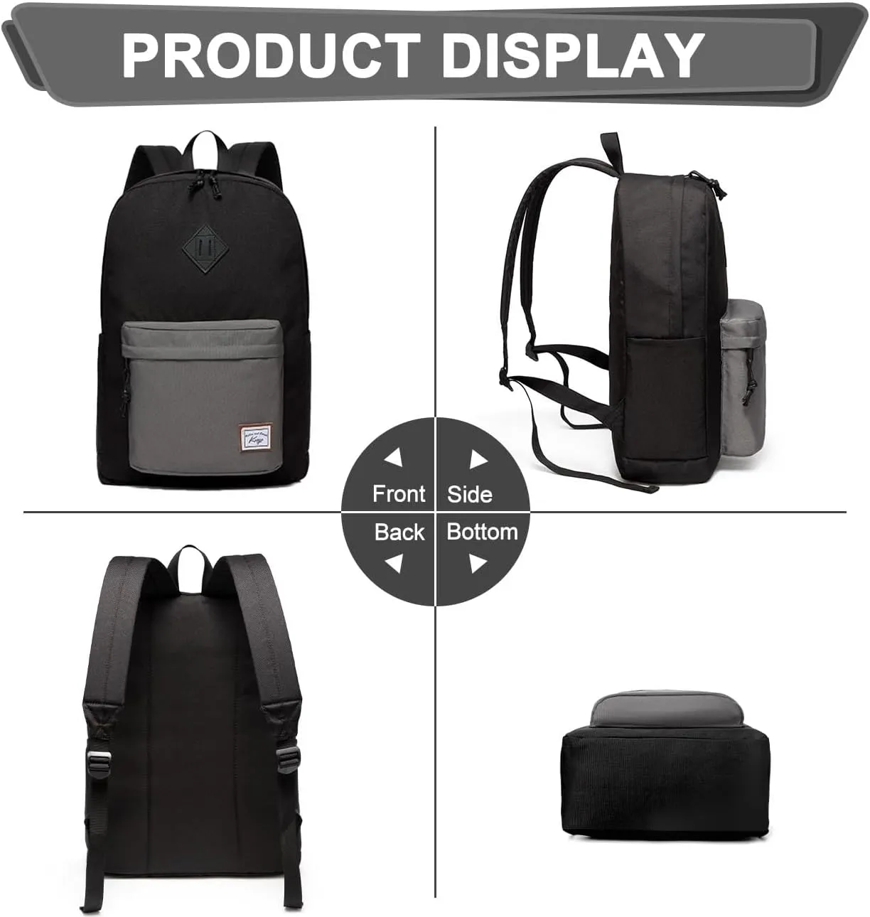 Kasqo Backpack for Women Men,Classic Lightweight Water-Resistant Bookbag for Teen Girls Boys,Travel School Casual Daypack