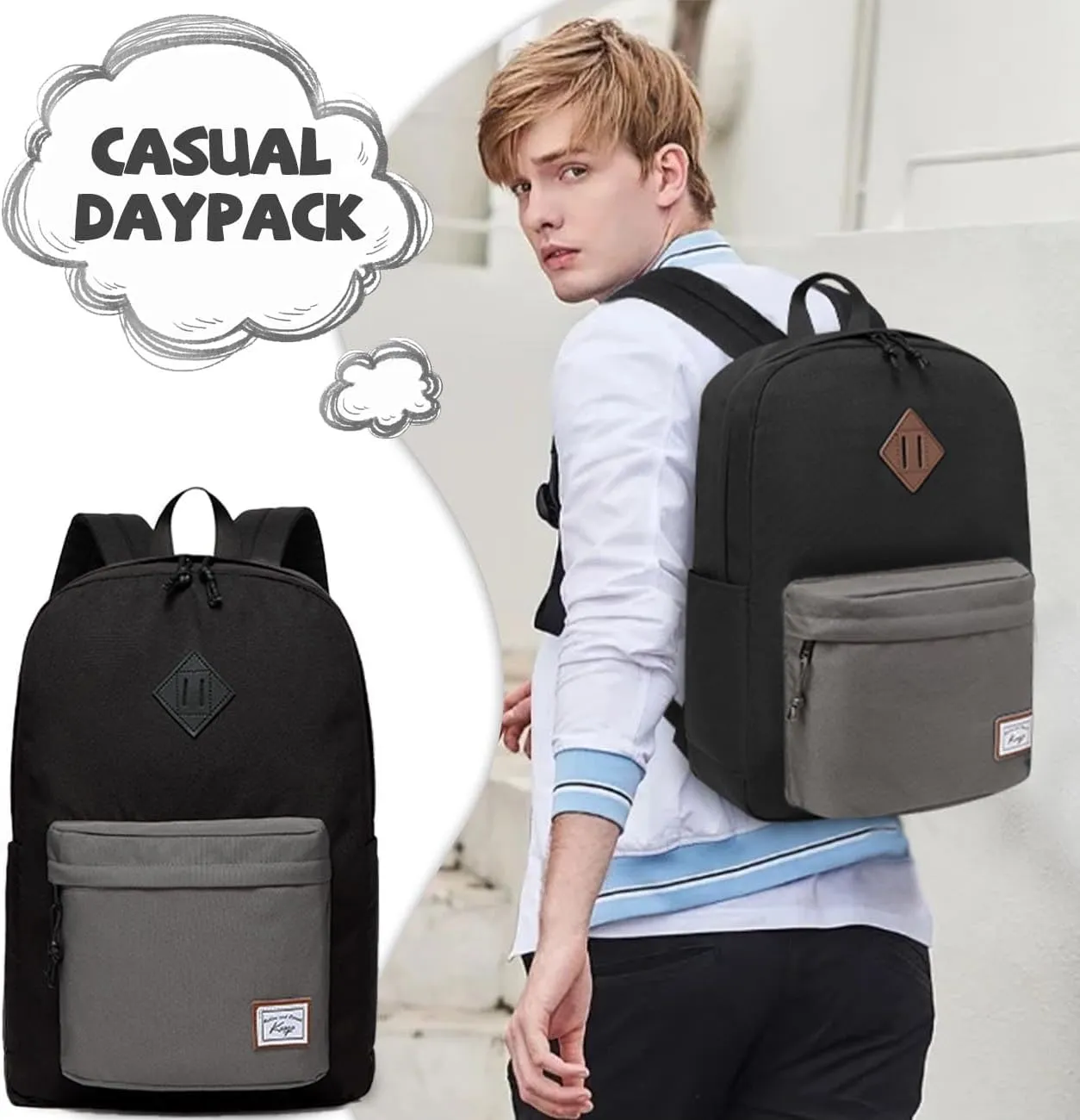 Kasqo Backpack for Women Men,Classic Lightweight Water-Resistant Bookbag for Teen Girls Boys,Travel School Casual Daypack