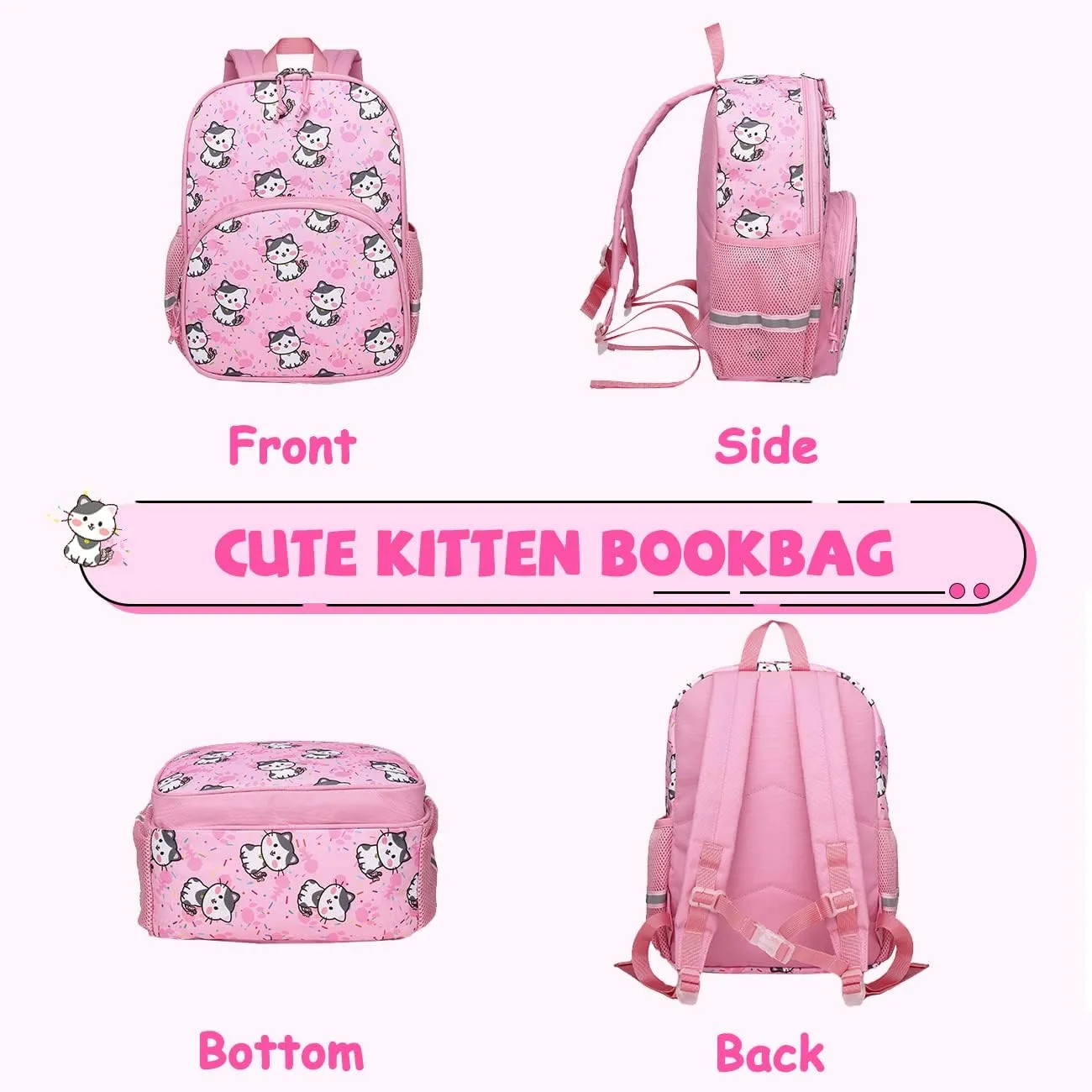 Kasqo Toddler Backpack, Water Resistant Preschool Kids Bookbag Kindergarten Daycare Schoolbag for Boys and Girls 3-6 Years,Pink Cat