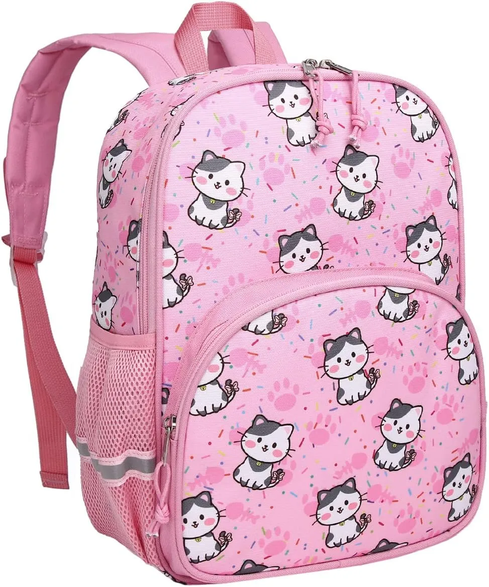 Kasqo Toddler Backpack, Water Resistant Preschool Kids Bookbag Kindergarten Daycare Schoolbag for Boys and Girls 3-6 Years,Pink Cat