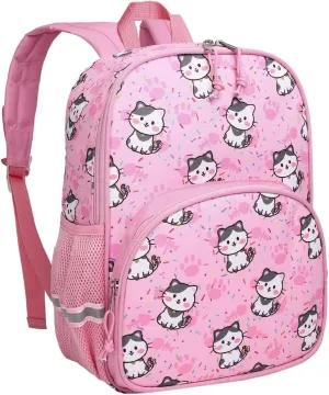 Kasqo Toddler Backpack, Water Resistant Preschool Kids Bookbag Kindergarten Daycare Schoolbag for Boys and Girls 3-6 Years,Pink Cat