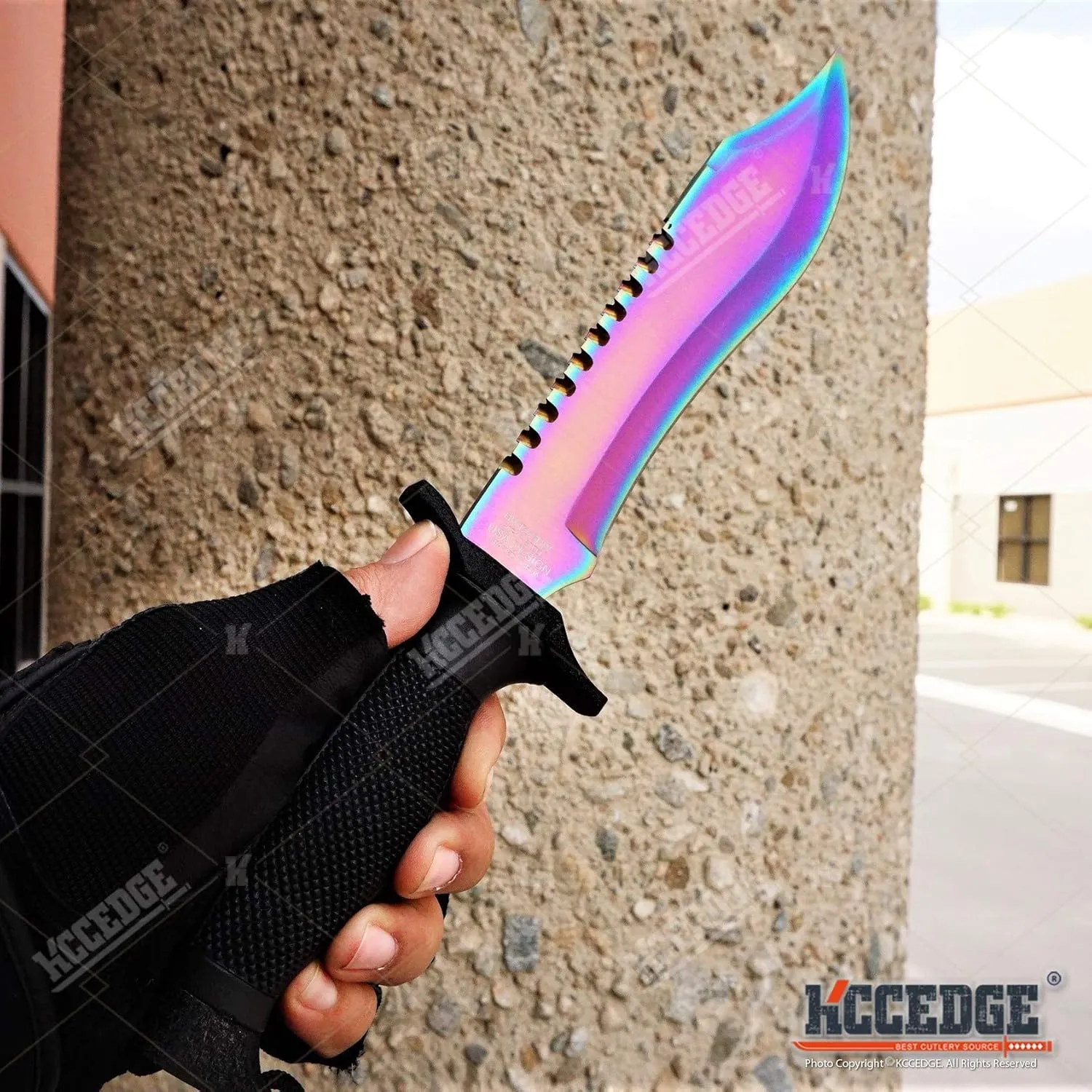 KCCEDGE BEST CUTLERY SOURCE Tactical Knife Survival Knife Hunting Knife Fixed Blade Knife Razor Sharp Edge Camping Accessories Camping Gear Survival Kit Survival Gear Tactical Gear 54658 (Rainbow)