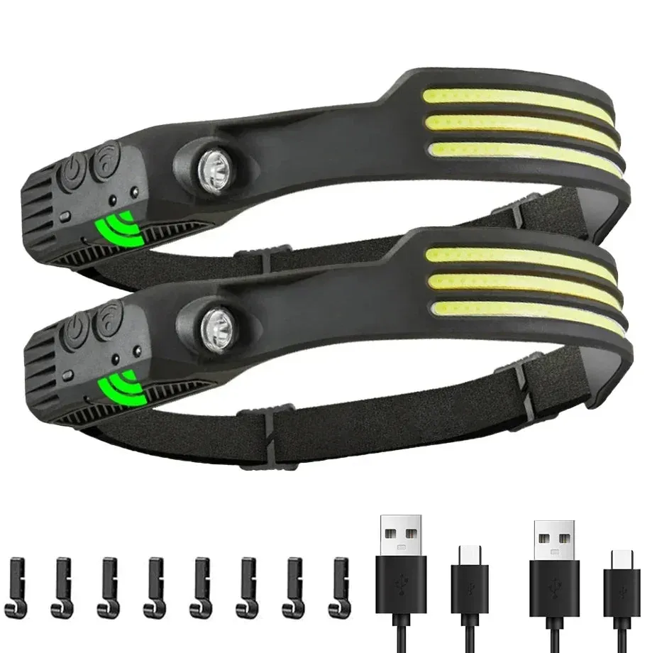 KDULIT COB LED Sensor Headlamp – USB Rechargeable 1200mAh 5-Mode Waterproof Flashlight