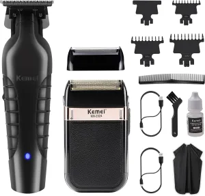 KEMEI Hair Trimmer for Men Professional & Waterproof Foil Shaver with Replaceable Foil Mesh, Zero Gapped Hair Clippers, Cordless Electric Razor for Men, Mens Grooming Shaving Kit, KM 2299, KM 2024