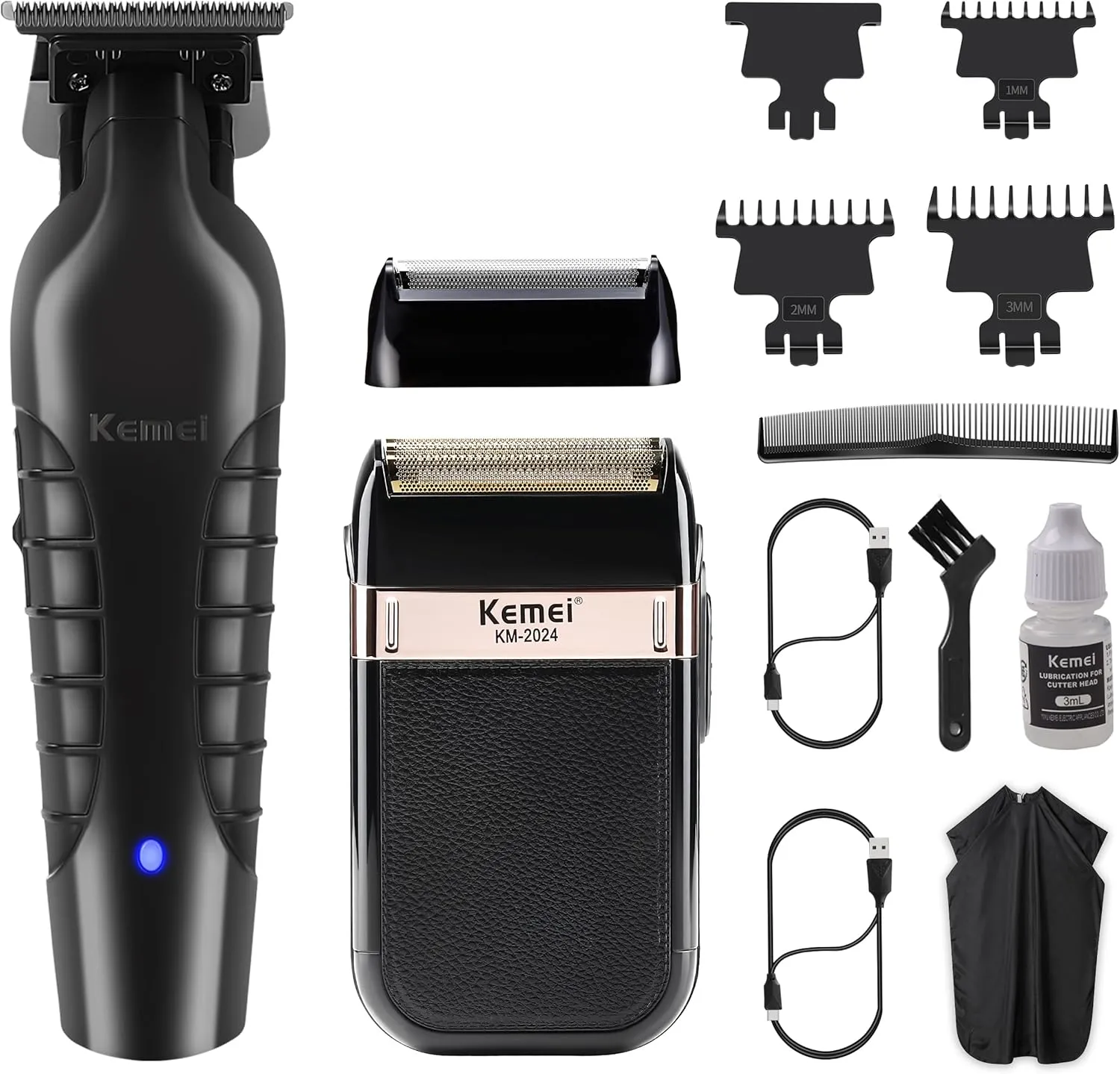 KEMEI Hair Trimmer for Men Professional & Waterproof Foil Shaver with Replaceable Foil Mesh, Zero Gapped Hair Clippers, Cordless Electric Razor for Men, Mens Grooming Shaving Kit, KM 2299, KM 2024