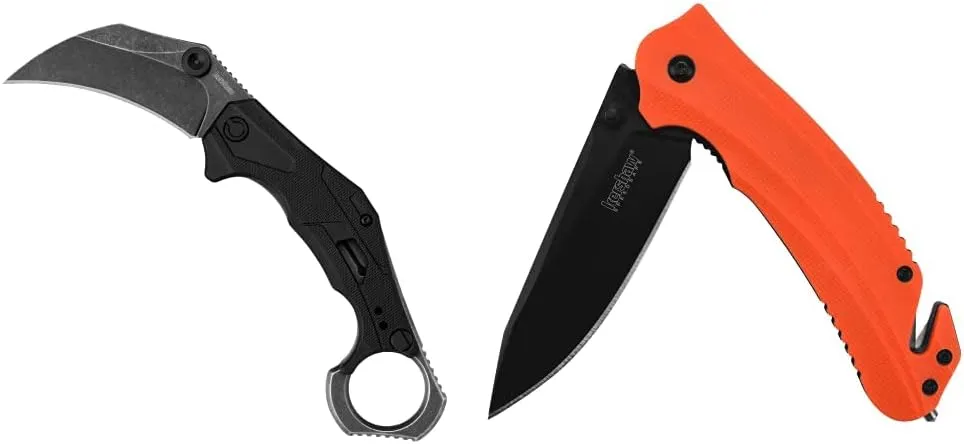 Kershaw Outlier Tactical Karambit Knife Barricade Orange Multifunction Rescue Pocket Knife