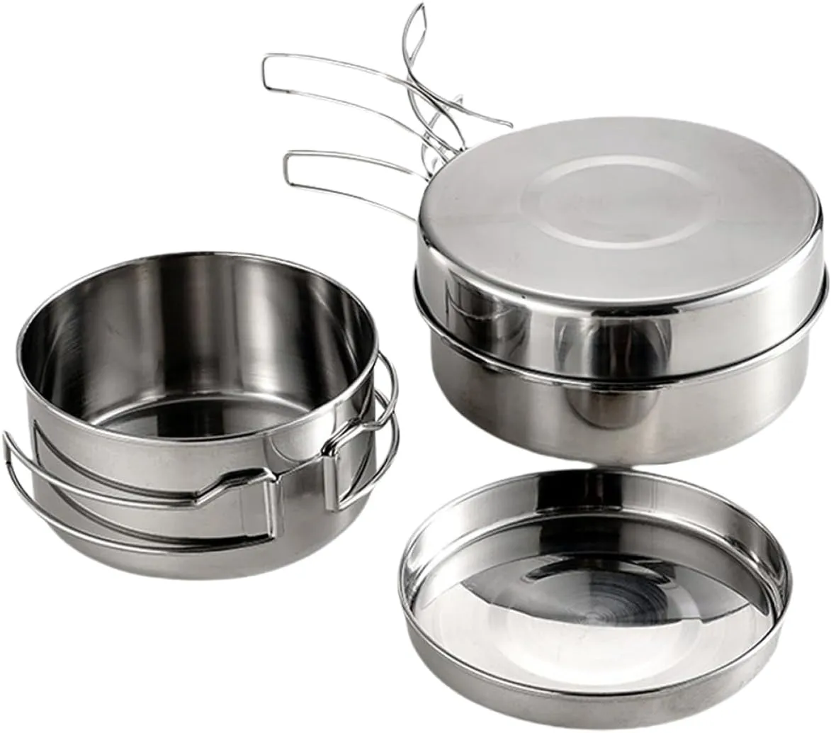 KESYOO Stainless Steel Cooking Pot Set Lightweight Compact Great for Camping Hiking BBQ