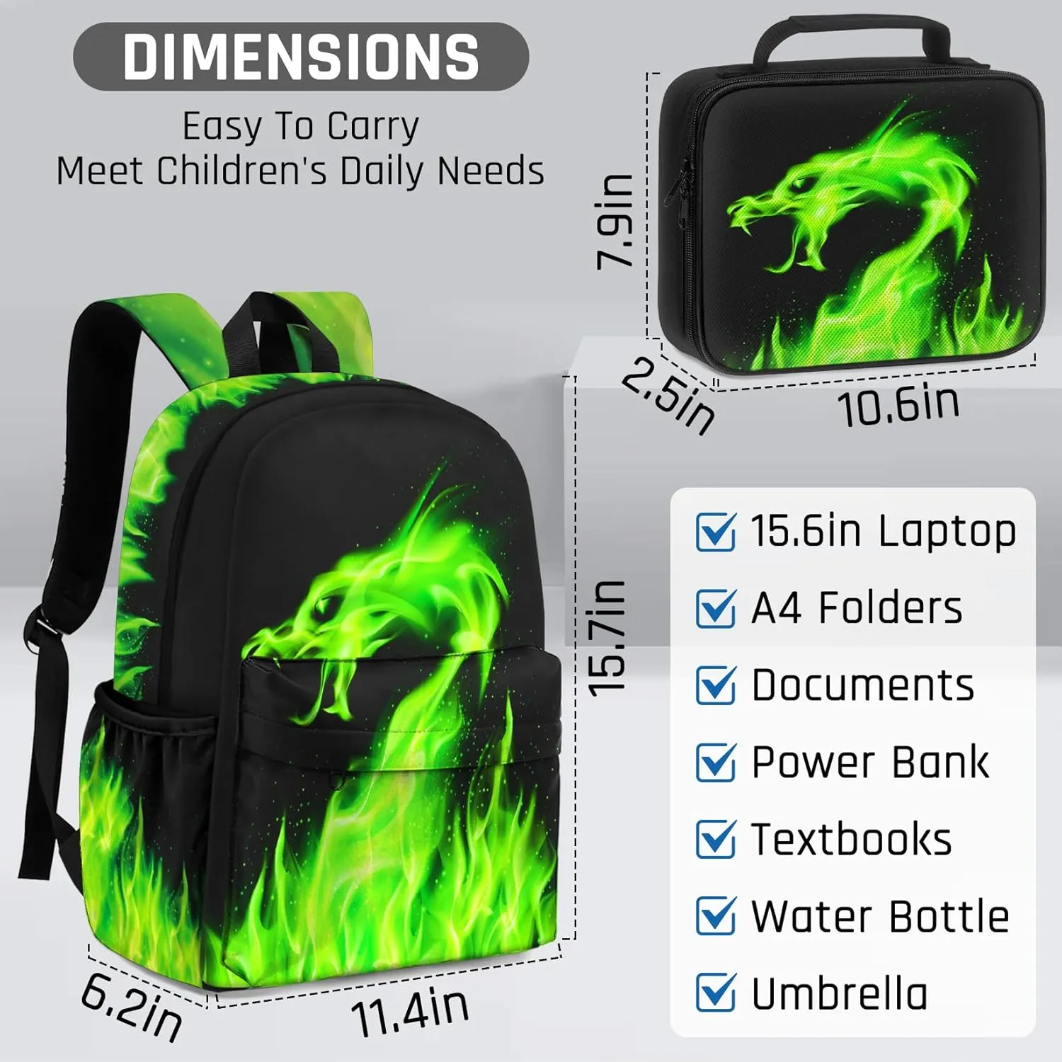 Kids Backpack for Boys，3PCS Boys Backpack with Lunch Box Set for Children Elementary Middle School Students，Lightweight School Bookbag for Travel and Daily Use