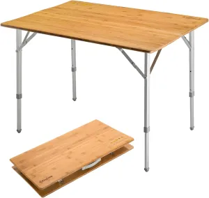 KingCamp Bamboo Folding Table Portable Camping Table Adjustable Height Camp Table 2-Folds for Travel, Picnic, Beach, Outdoor and Indoor, 4-6 People