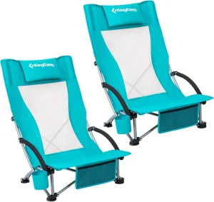 KingCamp Beach Chair with Padded Armrest, Portable Camping Chair with Cup Holder, Mesh Backpacking Chair for Outdoor, Camping, BBQ, Beach, Travel, Picnic