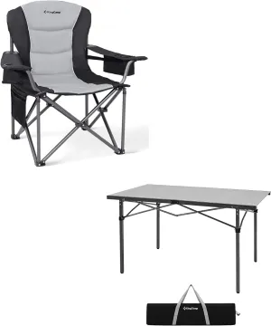 KingCamp Oversized Camping Folding Chair, Heavy Duty 450 LBS with Folding Camping Table, Aluminum Roll-Up Camp Table for 6-8 Person
