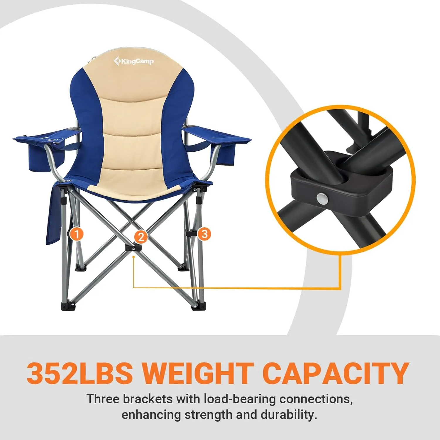 KingCamp Oversized Camping Folding Chair with Lumbar Support, Heavy Duty Ergonomic Padded Arm Chair with Cooler Bag, Cup Holder, Portable for Outdoor