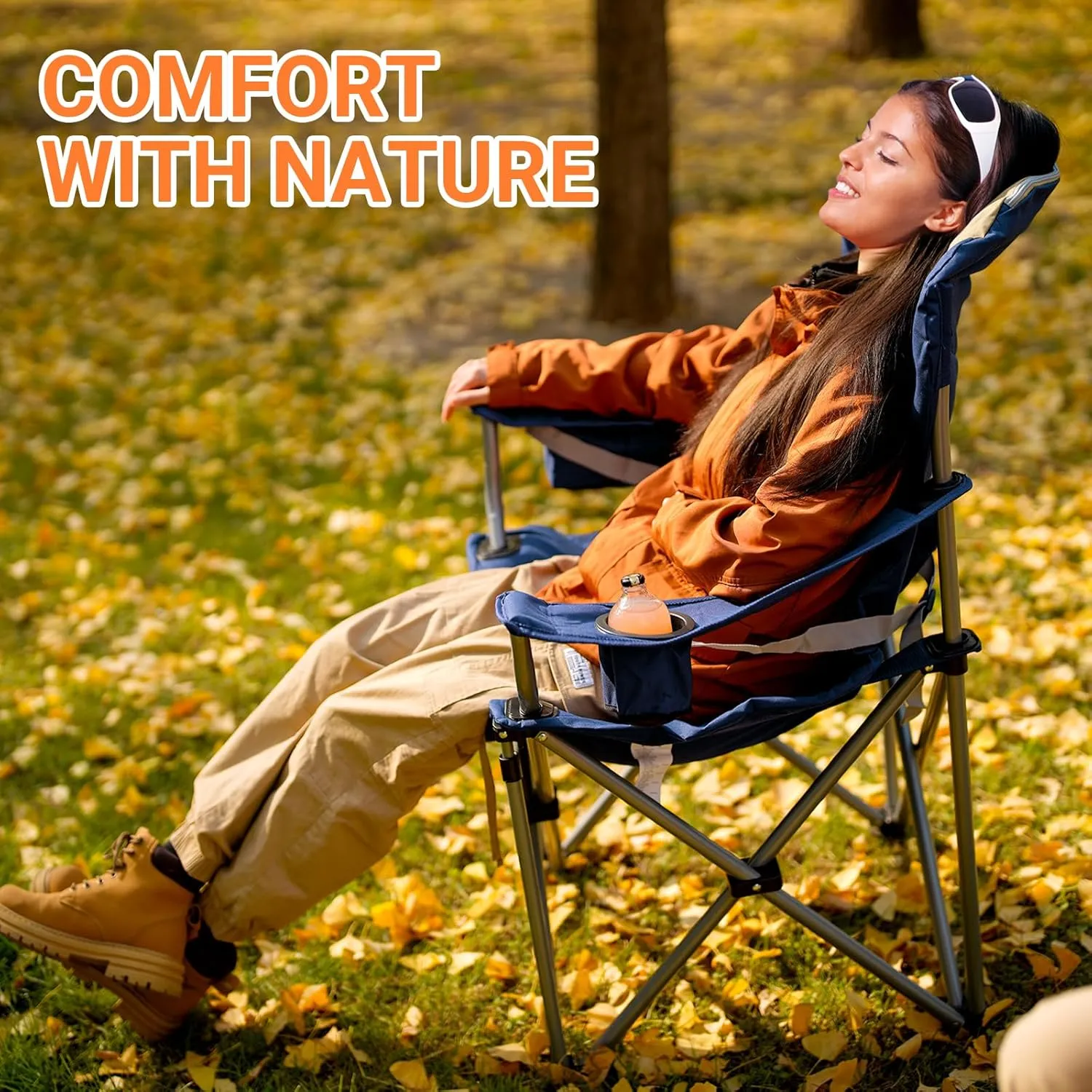 KingCamp Oversized Camping Folding Chair with Lumbar Support, Heavy Duty Ergonomic Padded Arm Chair with Cooler Bag, Cup Holder, Portable for Outdoor