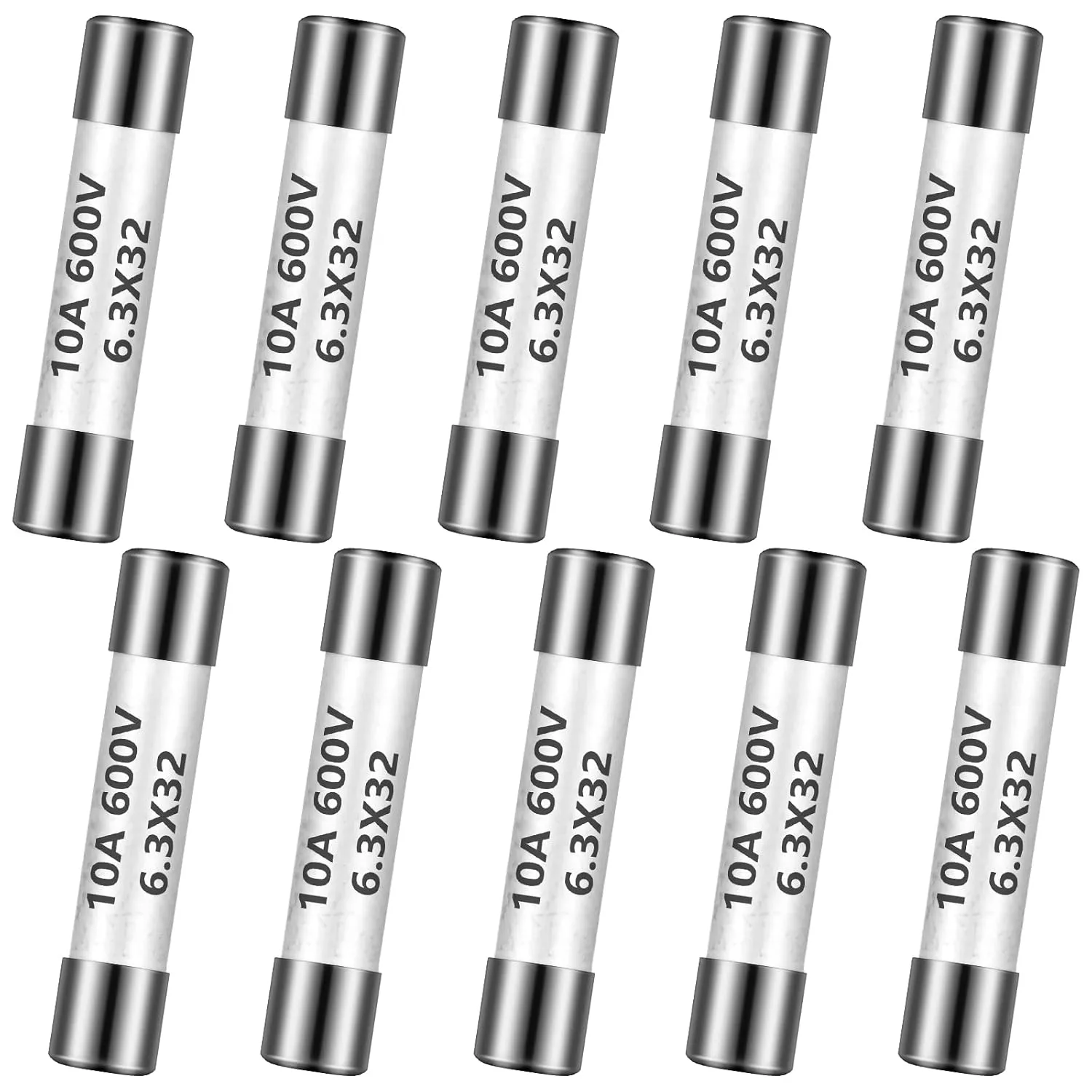 Kingdder 10 Pieces Ff10a 600v Multimeter Fuses Dc Dmm Fast Blow Action 10 Amp Ceramic Fuses Brass Made for Dc Dmms 6.3 x 32 mm