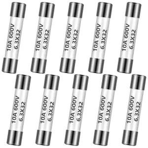 Kingdder 10 Pieces Ff10a 600v Multimeter Fuses Dc Dmm Fast Blow Action 10 Amp Ceramic Fuses Brass Made for Dc Dmms 6.3 x 32 mm