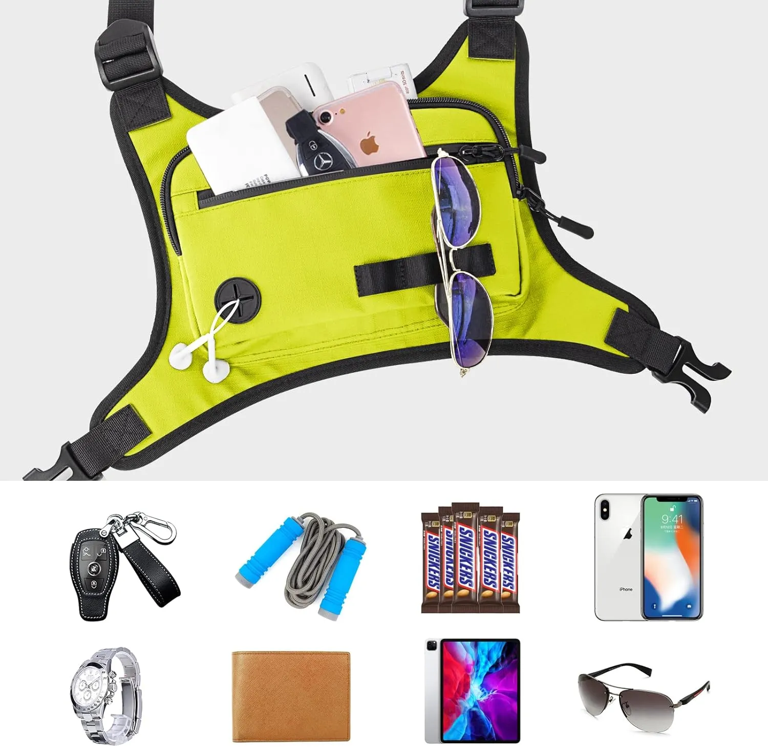 KINGSLONG Running Chest Pack, Lightweight Running Vest Water Resistant Chest Bag with Phone Holder for Workouts, Running Backpack for Men Women