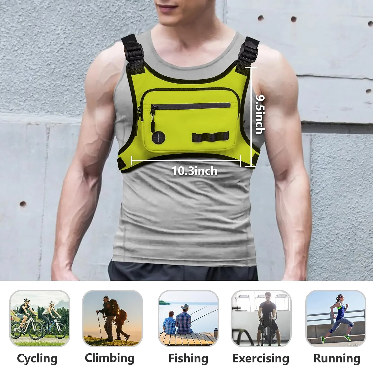 KINGSLONG Running Chest Pack, Lightweight Running Vest Water Resistant Chest Bag with Phone Holder for Workouts, Running Backpack for Men Women