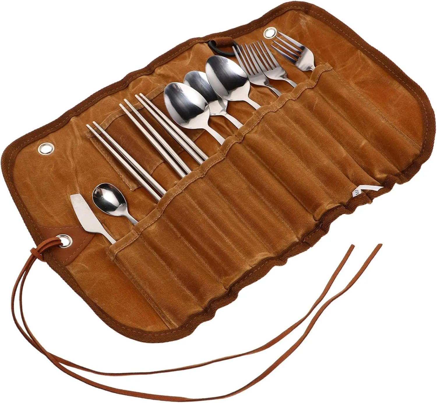 Kisangel 1set Portable Camping Utensil Set Stainless Steel Cutlery with Storage Bag for Outdoor Dining Hiking and Picnics Lightweight Easy to Clean