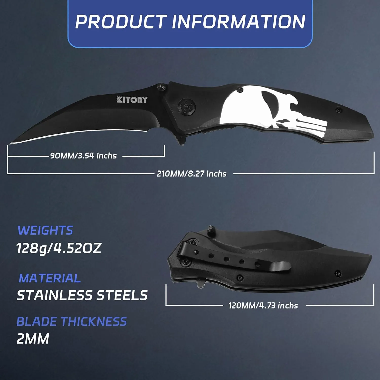 Kitory Pocket Knife, EDC Folding Knife Outdoor, Multi-Purpose Stainless Steel 8Cr15MoV Black Hawkbill Blade,Military Style, Mens Gift