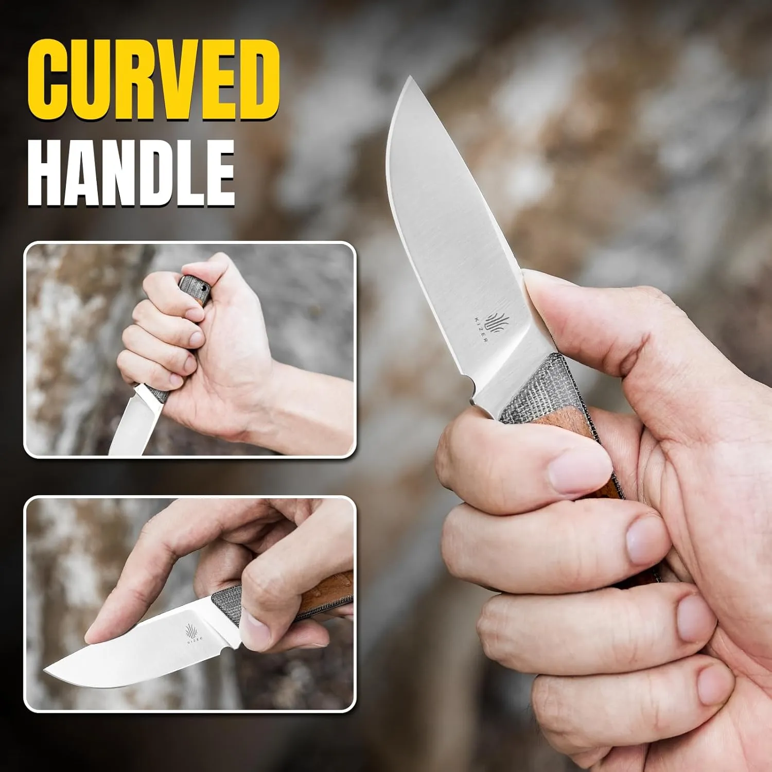 Kizer Smolt Fixed Blade Knife with Sheath, 2.93” 154CM Steel Micarta & Mkuruti Handle Fixed blade Knives, Drop Point Fixed Knife Small EDC Knife for Men Women Camping Pocket Knife 1063C1