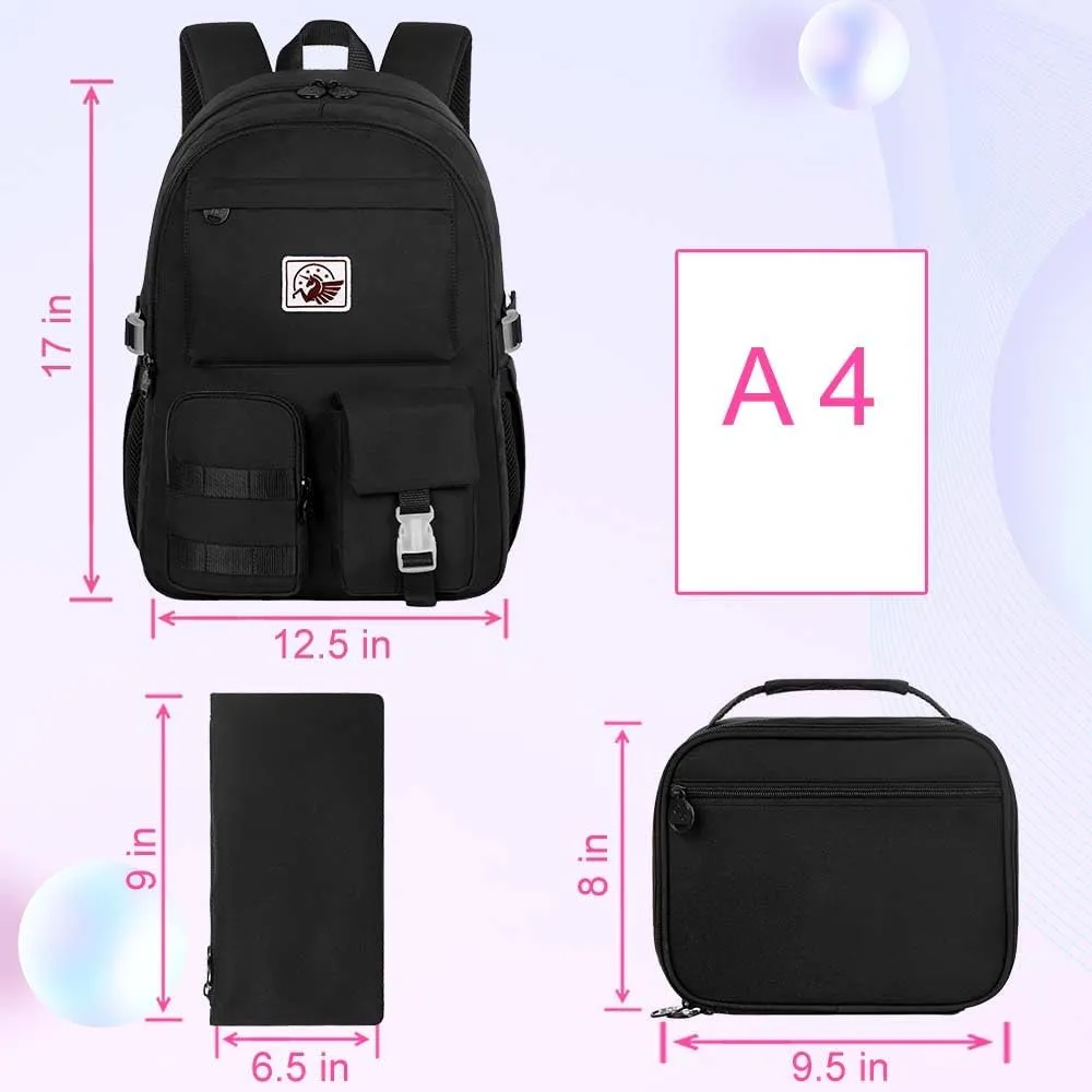 KLFVB Bookbag for Girls, 15.6 Inch Cute Aesthetic Backpack, Anti Theft Water Resistant College School Bag for Women Teens Primary Students - Black
