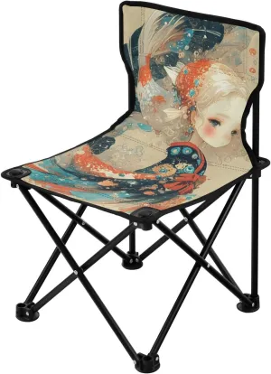 KLL Cartoon Anime Girl Beautiful Compact Beach Chairs Ultra Lightweight Folding Backpack Chair Includes Carry Bag Hiking Chairs Backpacking Ultralight for Outside Picnic