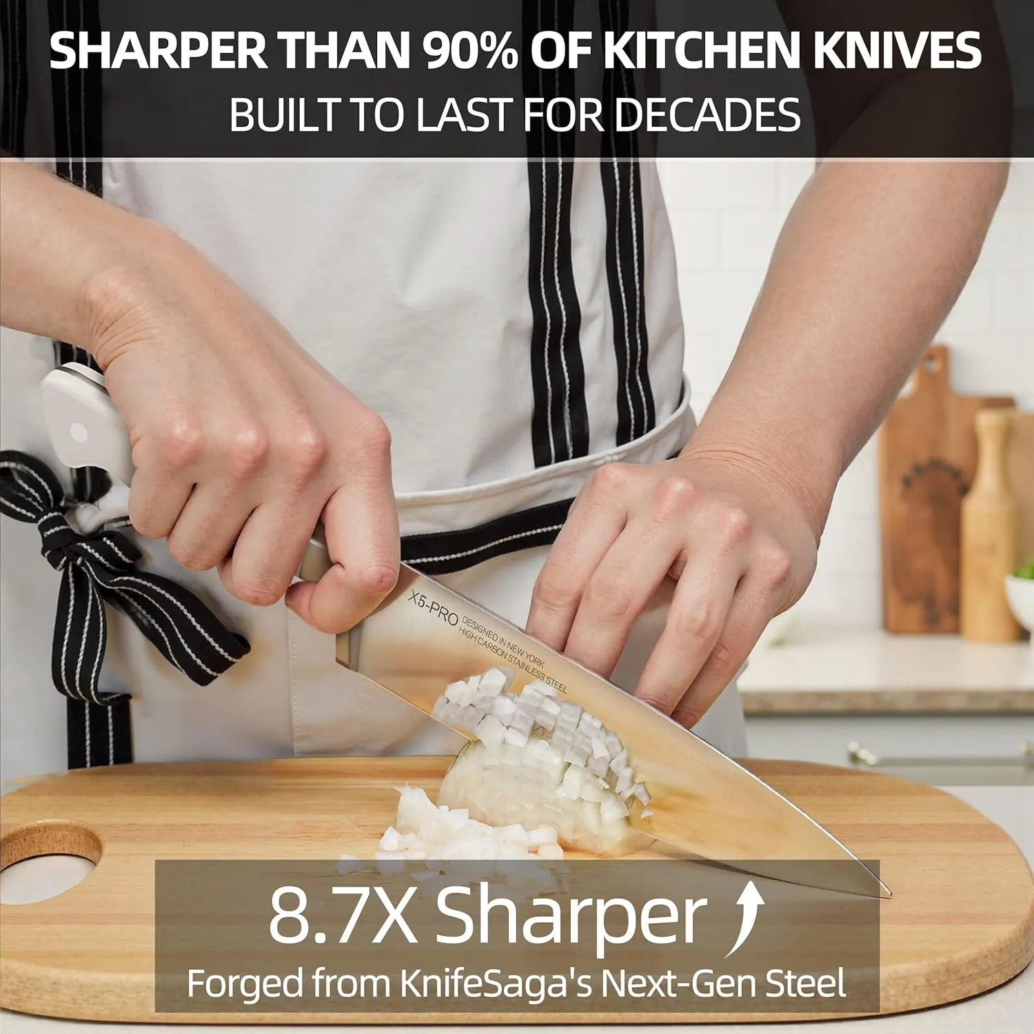 Knife Set, 15 Pcs Kitchen Knife Block Set, Enduring Razor-Sharp Japanese High Carbon Stainless Steel Chef Knife Set with Block and Sharpener, Premium Knives Set for Kitchen, White Natural Wood