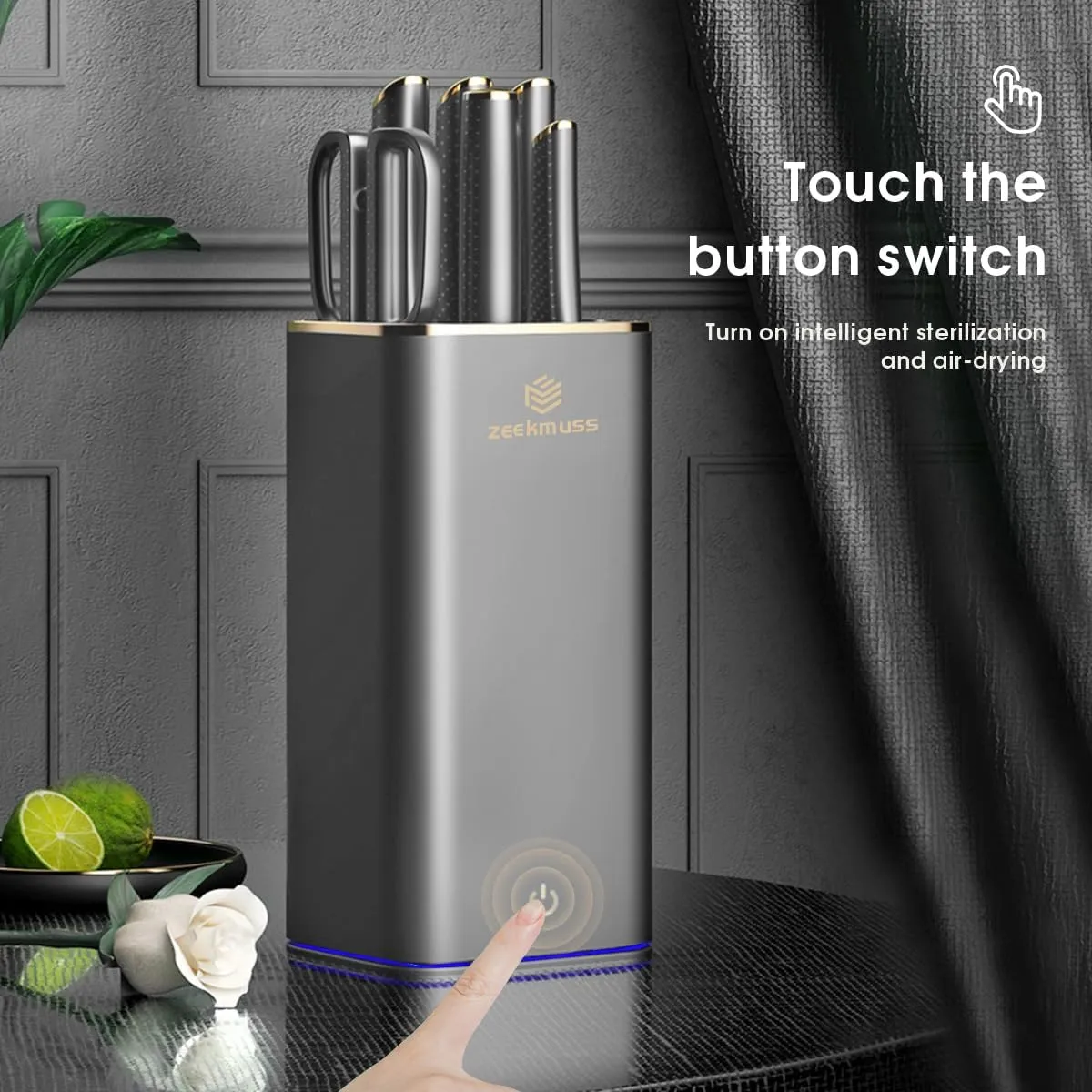 Knife Set Knife Sets for Kitchen with Block 6-Piece Stainless Steel Block Knife Set with Sharpener Kitchen Scissors Smart Knife Holder Keep Clean and Dry Kitchen Home Gift (Grey)