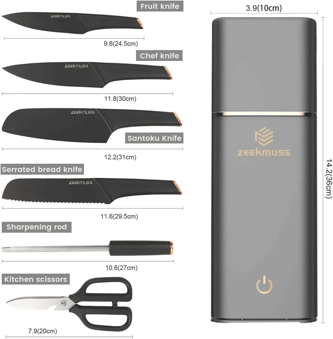 Knife Set Knife Sets for Kitchen with Block 6-Piece Stainless Steel Block Knife Set with Sharpener Kitchen Scissors Smart Knife Holder Keep Clean and Dry Kitchen Home Gift (Grey)