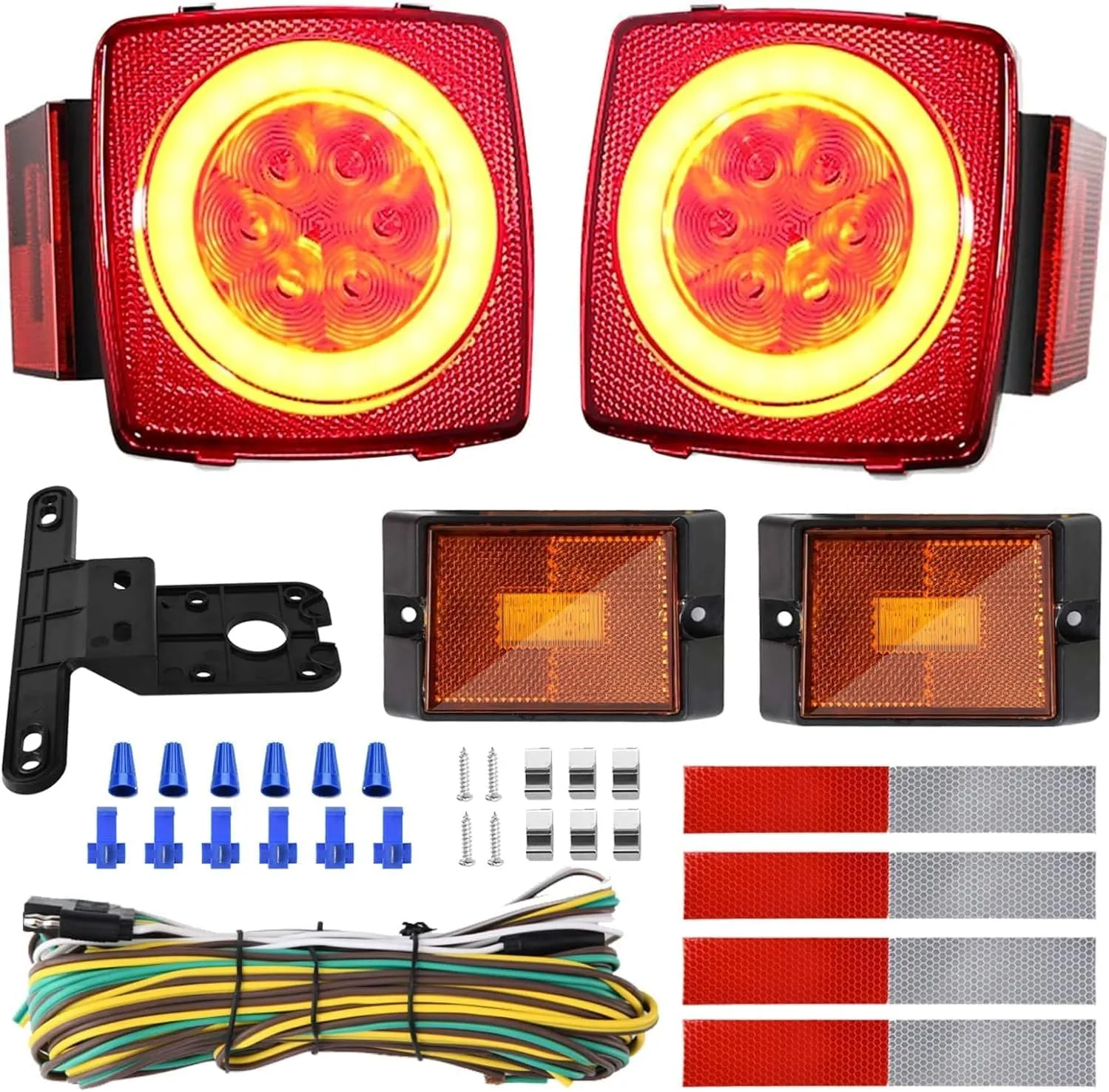 Kohree Super Bright Led Trailer Light Kit, IP68 Waterproof Submersible Boat Trailer Lights, 12V Led Stop Turn Tail License Lights with Wiring Kit for Camper Truck RV Snowmobile Under 80 Inch