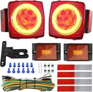 Kohree Super Bright Led Trailer Light Kit, IP68 Waterproof Submersible Boat Trailer Lights, 12V Led Stop Turn Tail License Lights with Wiring Kit for Camper Truck RV Snowmobile Under 80 Inch